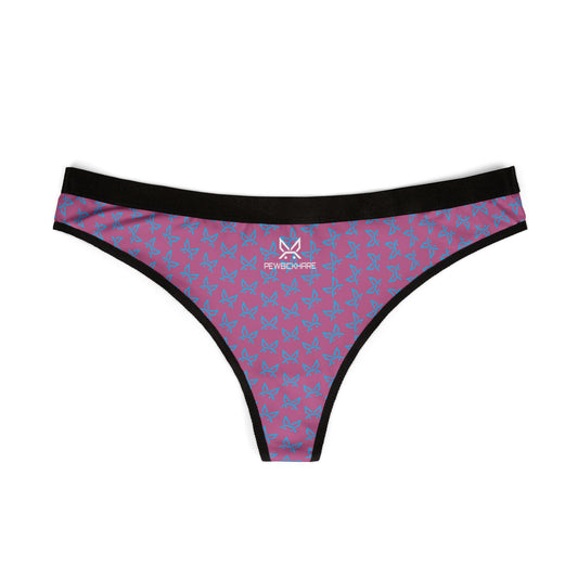 PEWBICKHARE UNDERWEAR: Women's Butterfly Print Thong — Pink & Turquoise Patterned