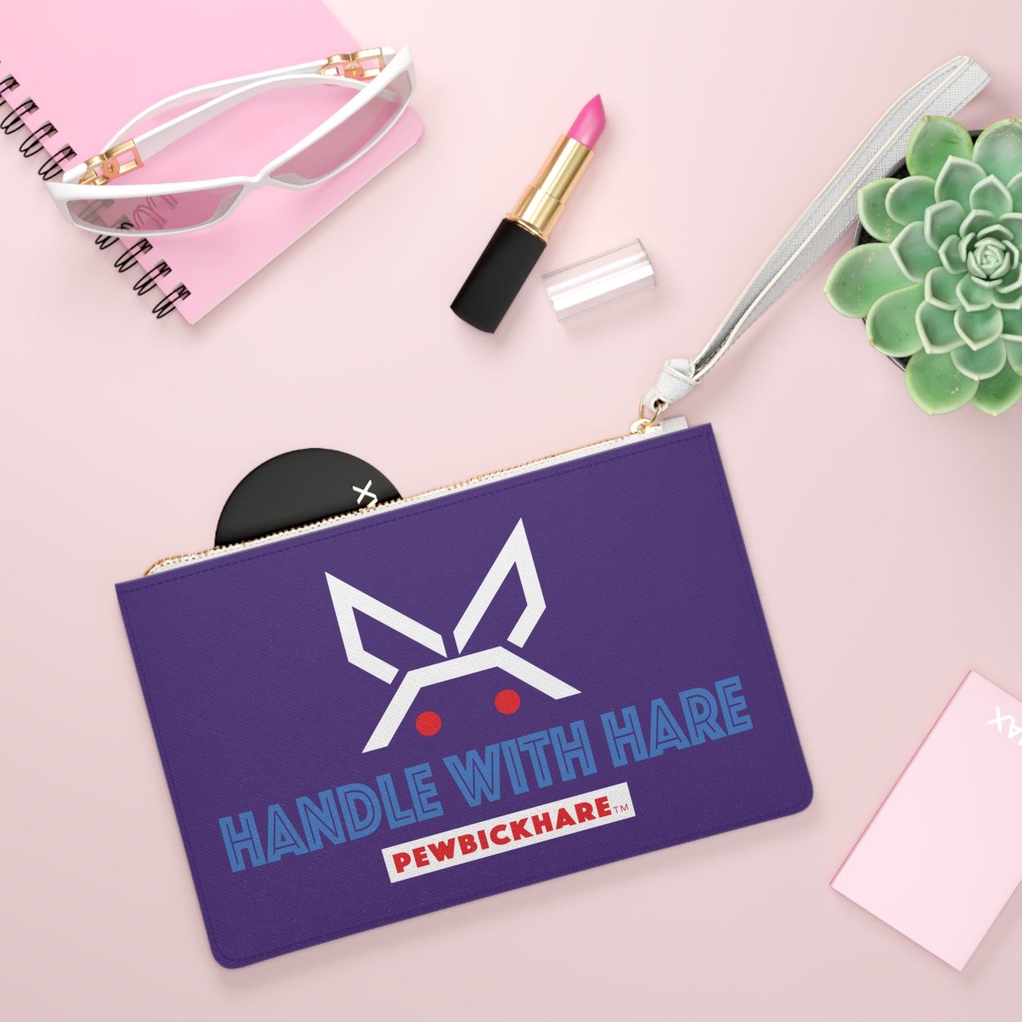 PBH Dark Purple Clutch Bag - "Handle with Hare", Perfect for travellers the world over