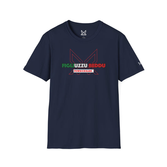 FIGLIUZZU BEDDU unisex graphic t-shirt in navy 'flat garment' – PEWBICKHARE Italian streetwear