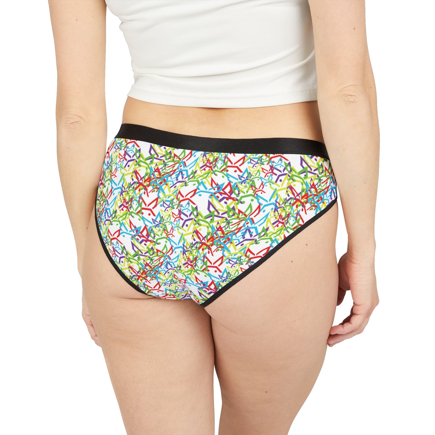 PEWBICKHARE UNDERWEAR: White Women's Bikini Underwear with Wish Mash Graphic