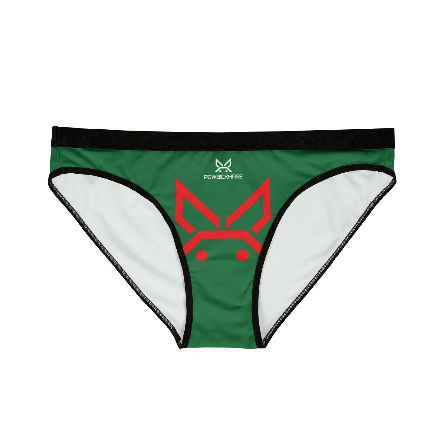 PEWBICKHARE UNDERWEAR: Dark Green Women's Bikini Underwear with Minimal Red Hare Face Graphic