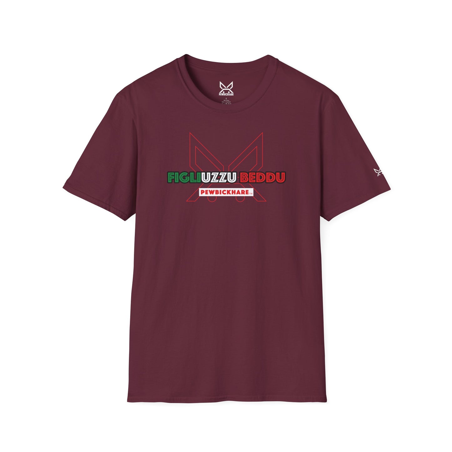 FIGLIUZZU BEDDU unisex graphic t-shirt in maroon – PEWBICKHARE Sicilian culture tee