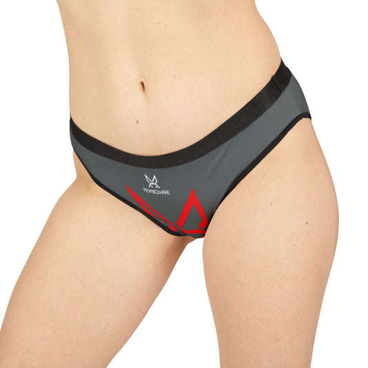 PEWBICKHARE UNDERWEAR: Gray Women's Bikini Underwear with Minimal Red Hare Face Graphic