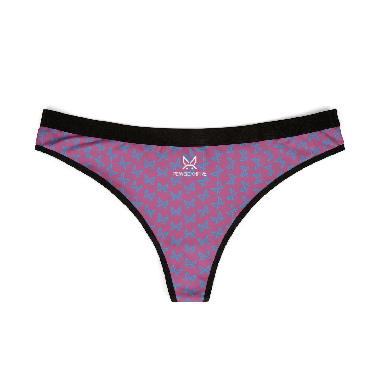 PEWBICKHARE UNDERWEAR: Women's Butterfly Print Thong — Pink & Turquoise Patterned