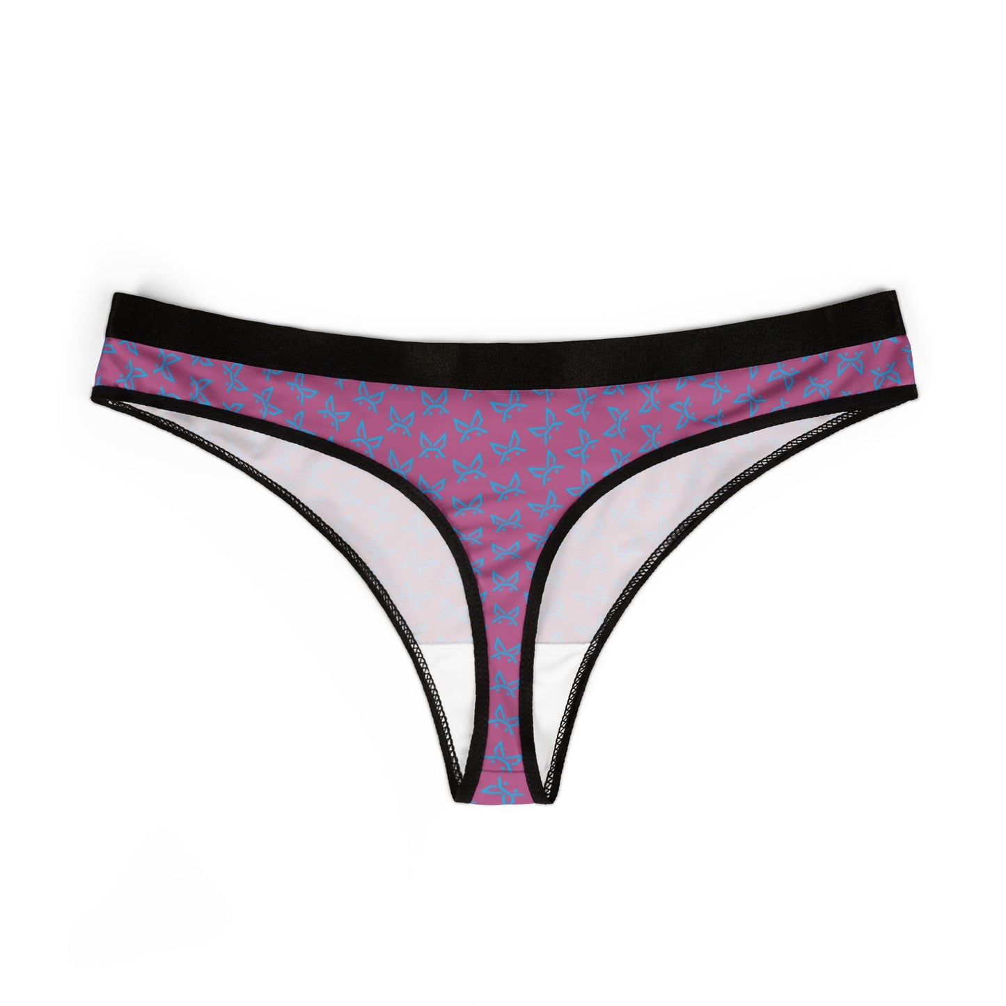 PEWBICKHARE UNDERWEAR: Women's Butterfly Print Thong — Pink & Turquoise Patterned
