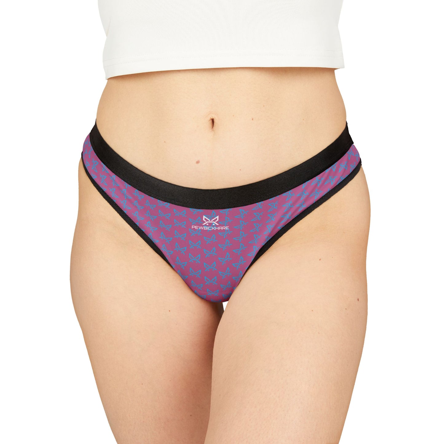 PEWBICKHARE UNDERWEAR: Women's Butterfly Print Thong — Pink & Turquoise Patterned