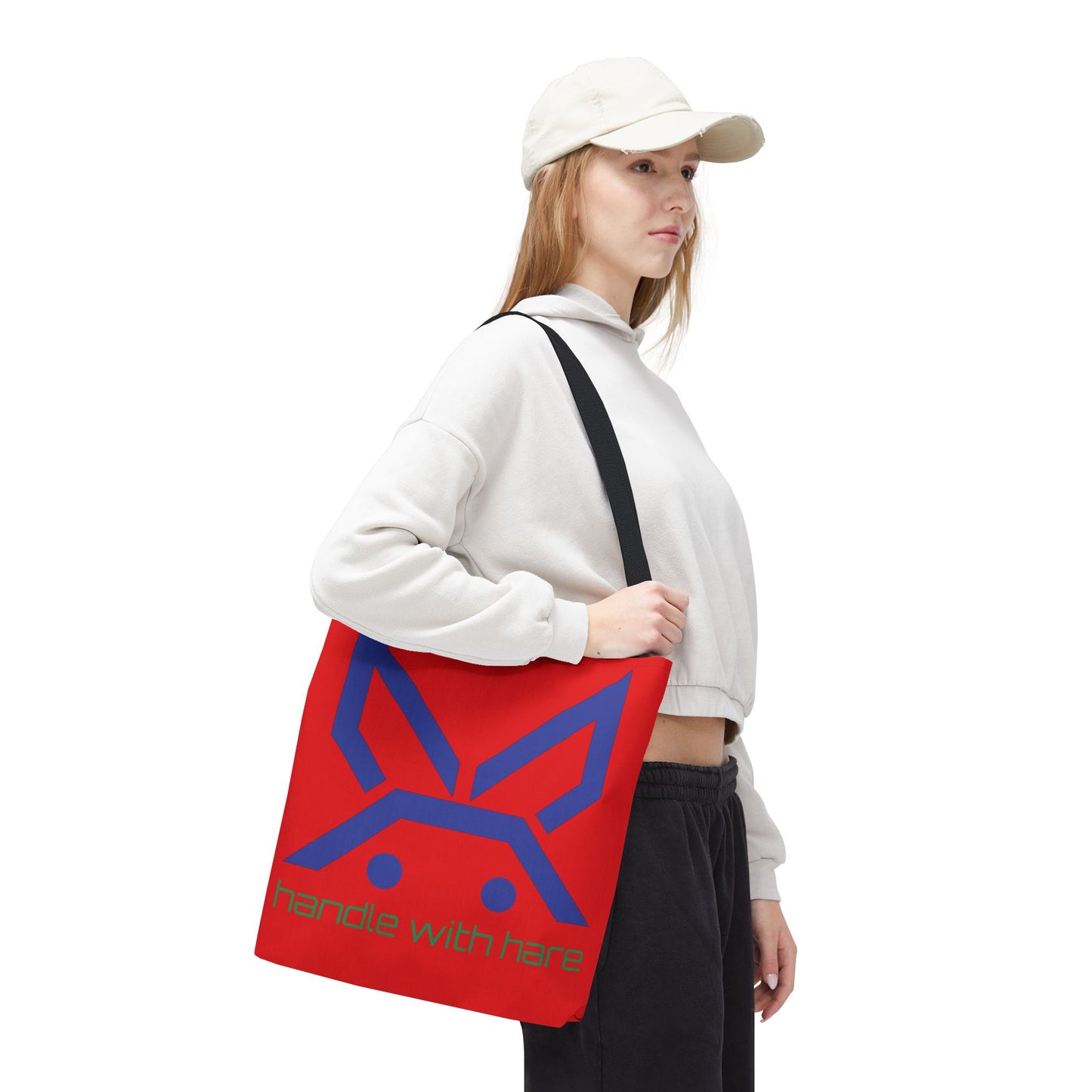 PBH 'Handle with Hare - Maxi HARE Blue'  Red Tote Bag