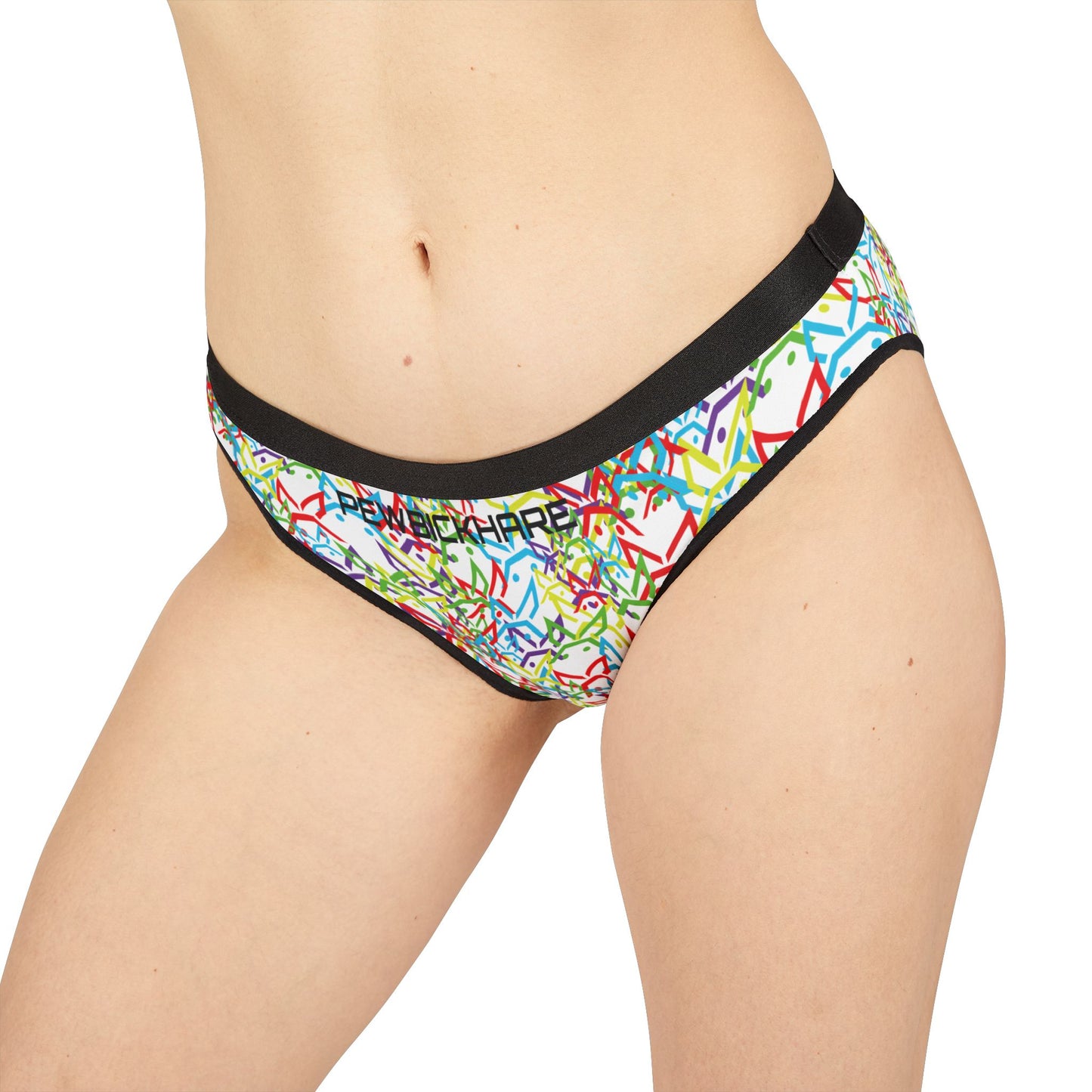 PEWBICKHARE UNDERWEAR: White Women's Bikini Underwear with Wish Mash Graphic