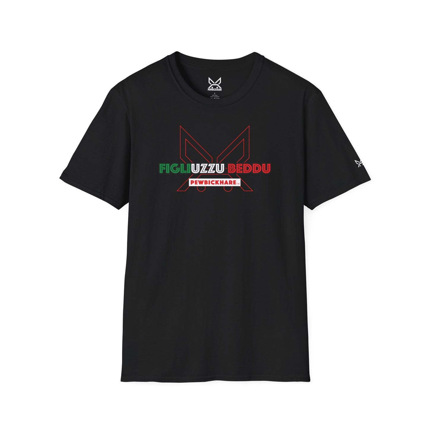 FIGLIUZZU BEDDU unisex graphic t-shirt in black – PEWBICKHARE Sicilian inspired design