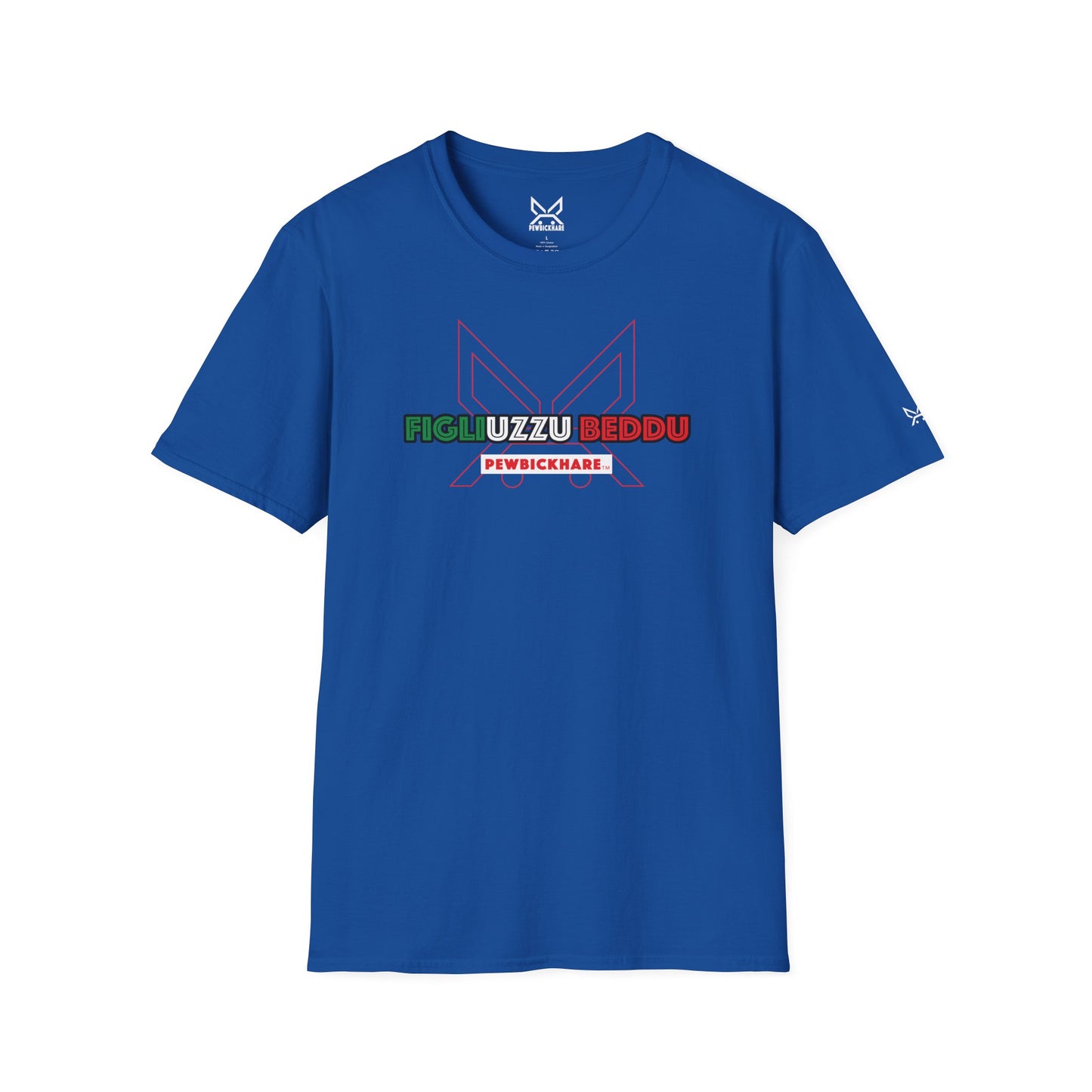 FIGLIUZZU BEDDU unisex graphic t-shirt in royal blue – PEWBICKHARE Italian streetwear