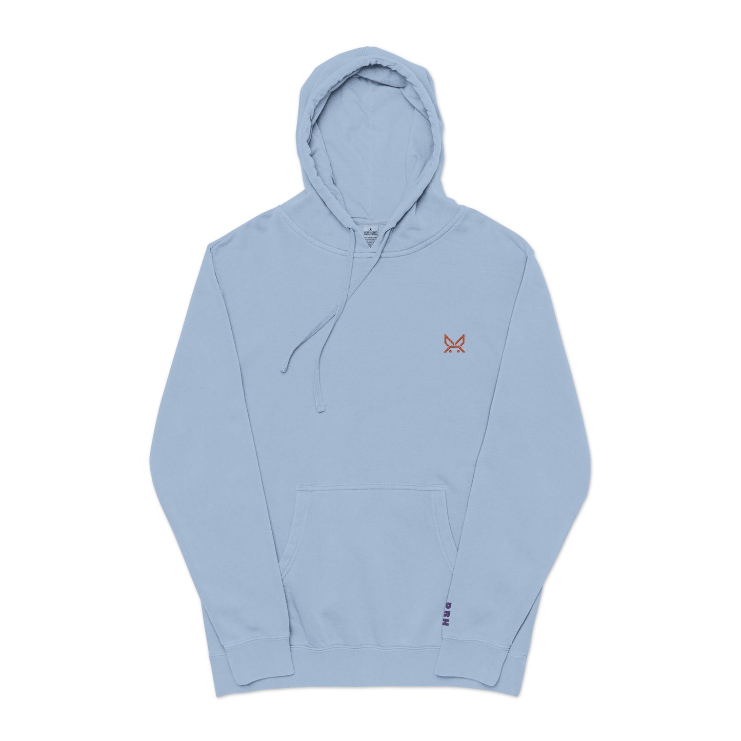 PBH - Pigment Dyed Embroidered Unisex Designer Hoodie (Small red chest & blue wrist embroidery)