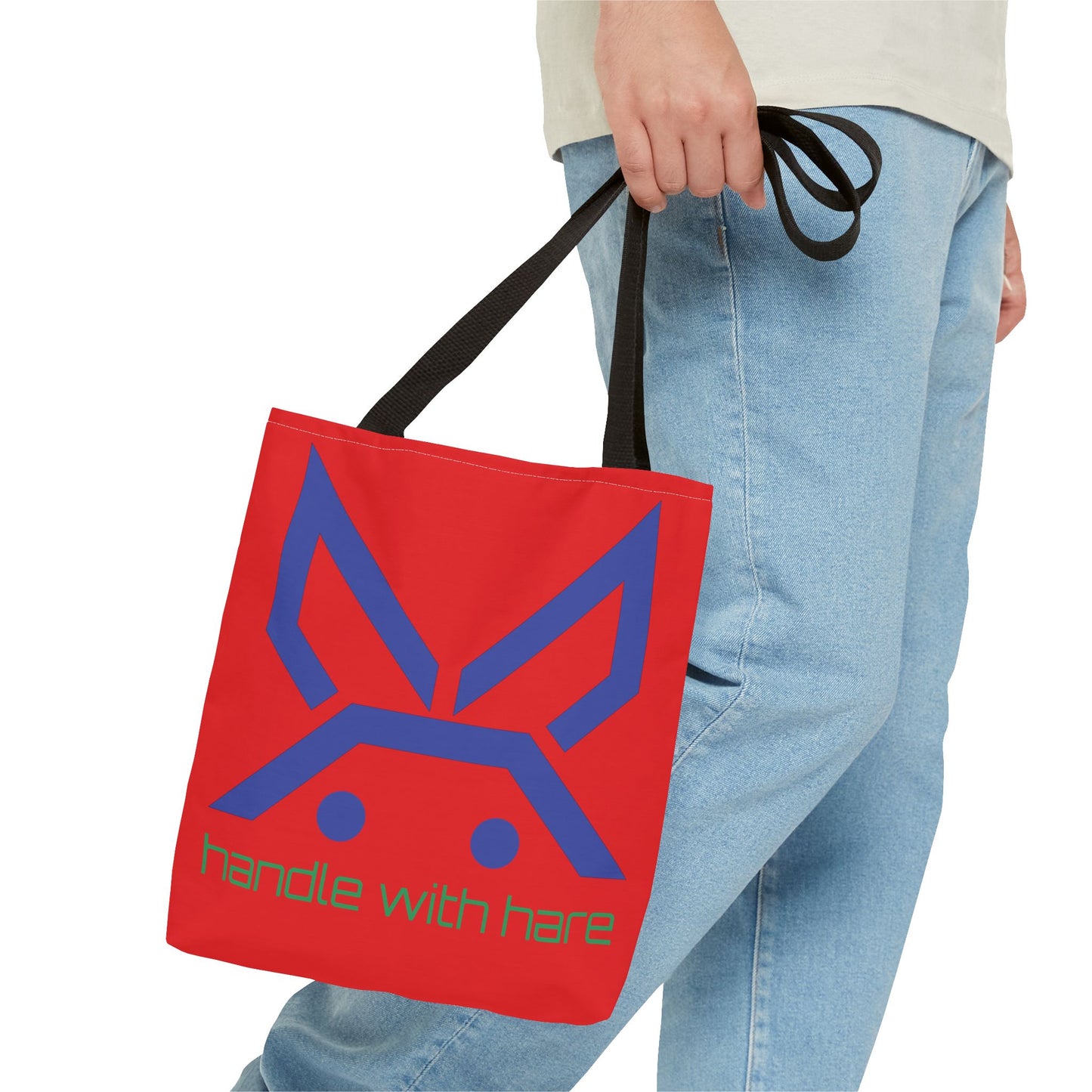 PBH 'Handle with Hare - Maxi HARE Blue'  Red Tote Bag