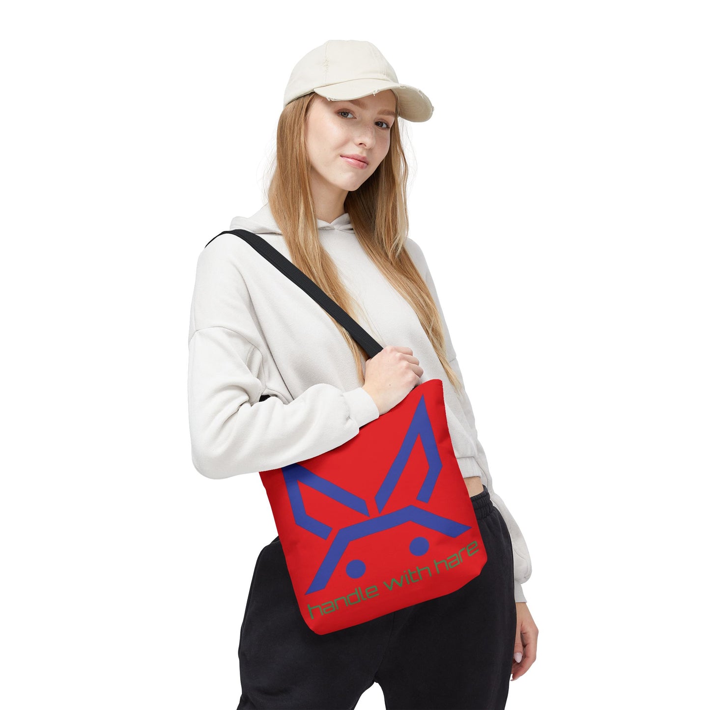 PBH 'Handle with Hare - Maxi HARE Blue'  Red Tote Bag
