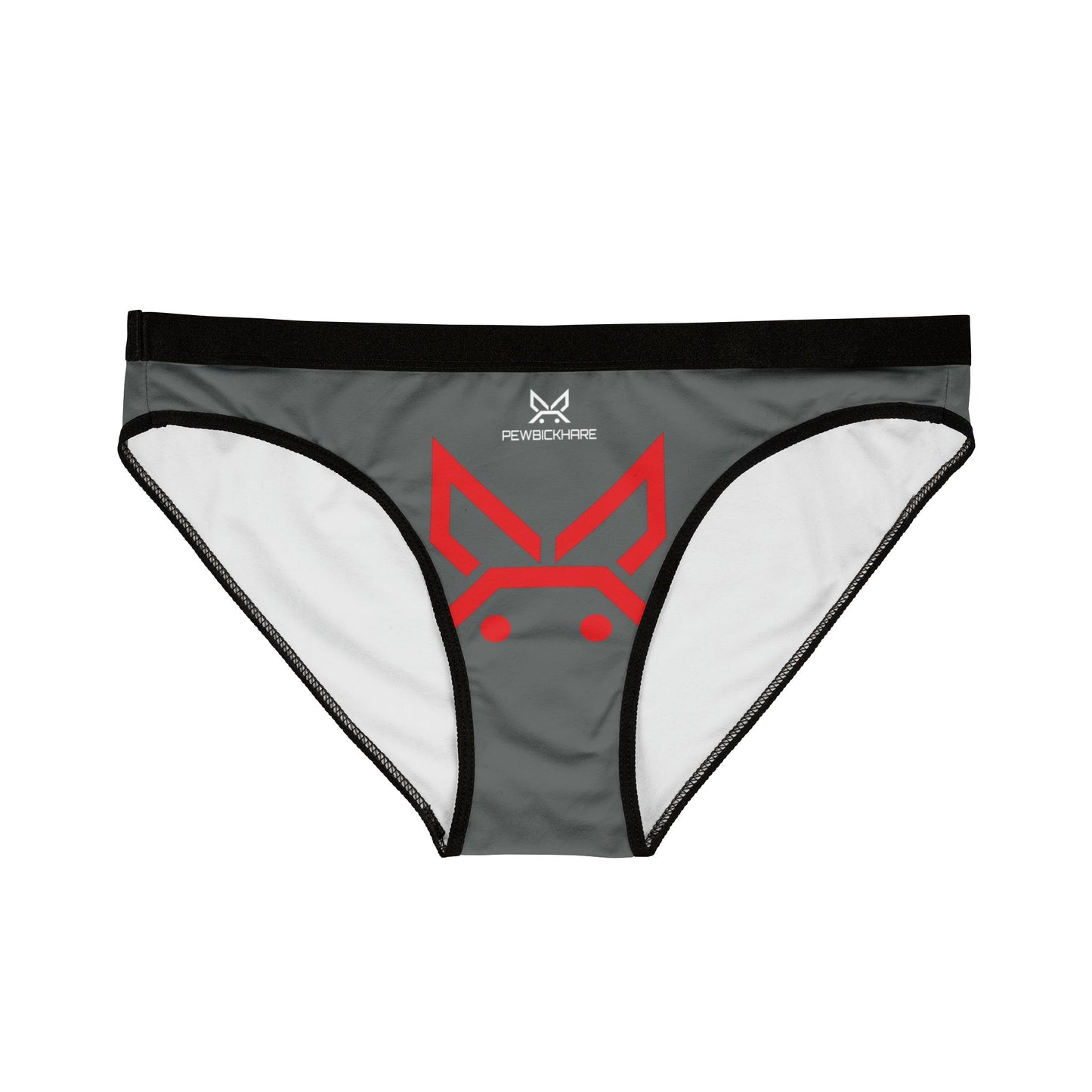 PEWBICKHARE UNDERWEAR: Gray Women's Bikini Underwear with Minimal Red Hare Face Graphic