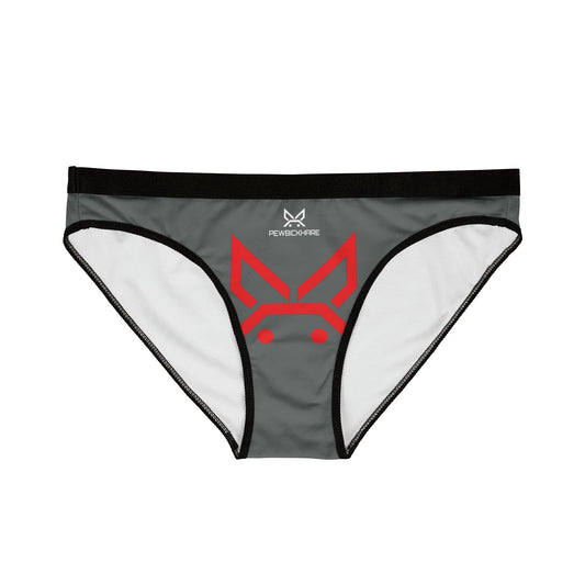 PEWBICKHARE UNDERWEAR: Gray Women's Bikini Underwear with Minimal Red Hare Face Graphic
