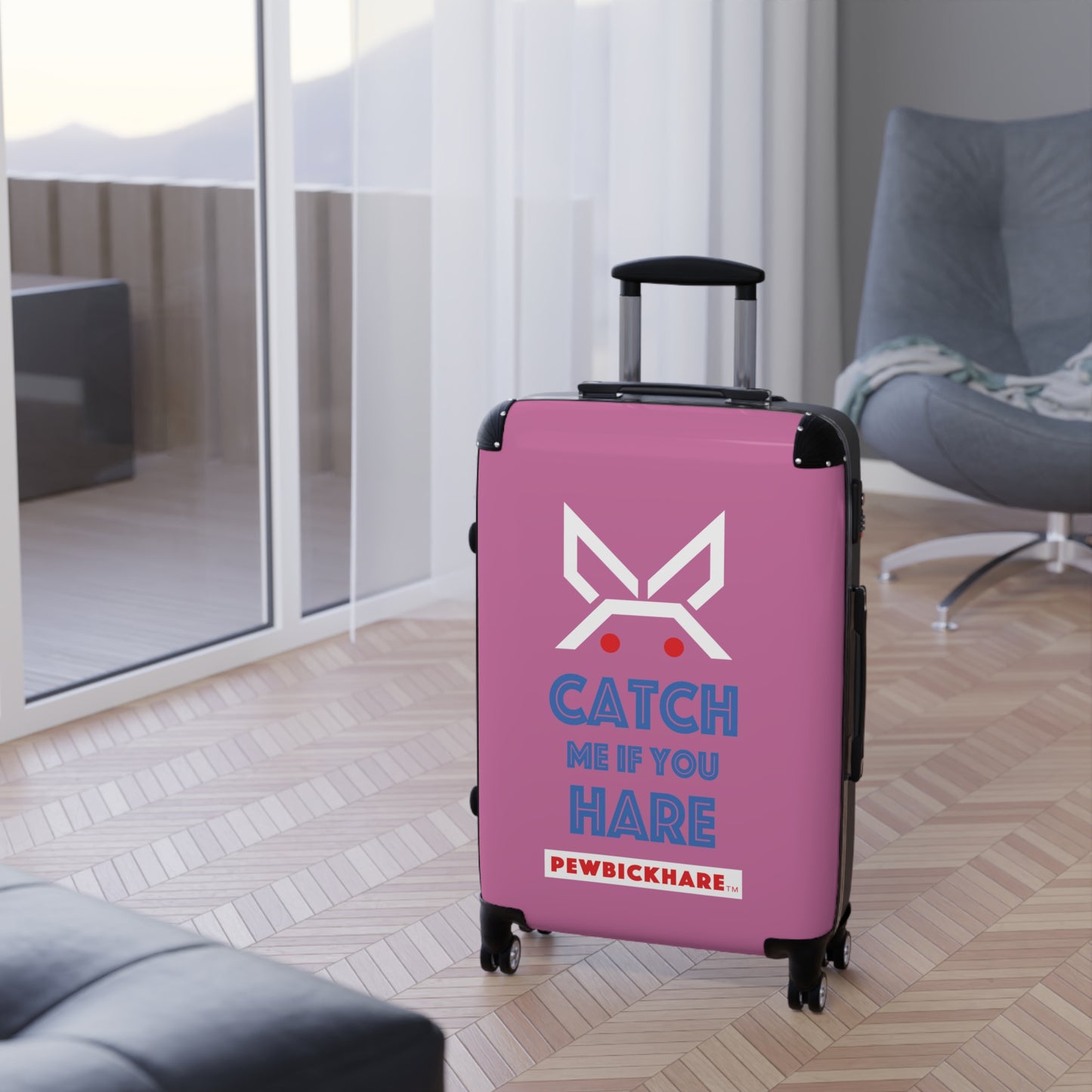 PBH - CATCH ME IF YOU HARE Design | Colorful Suitcase for Travel Lovers - PINK