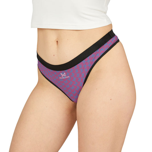 PEWBICKHARE UNDERWEAR: Women's Butterfly Print Thong — Pink & Turquoise Patterned