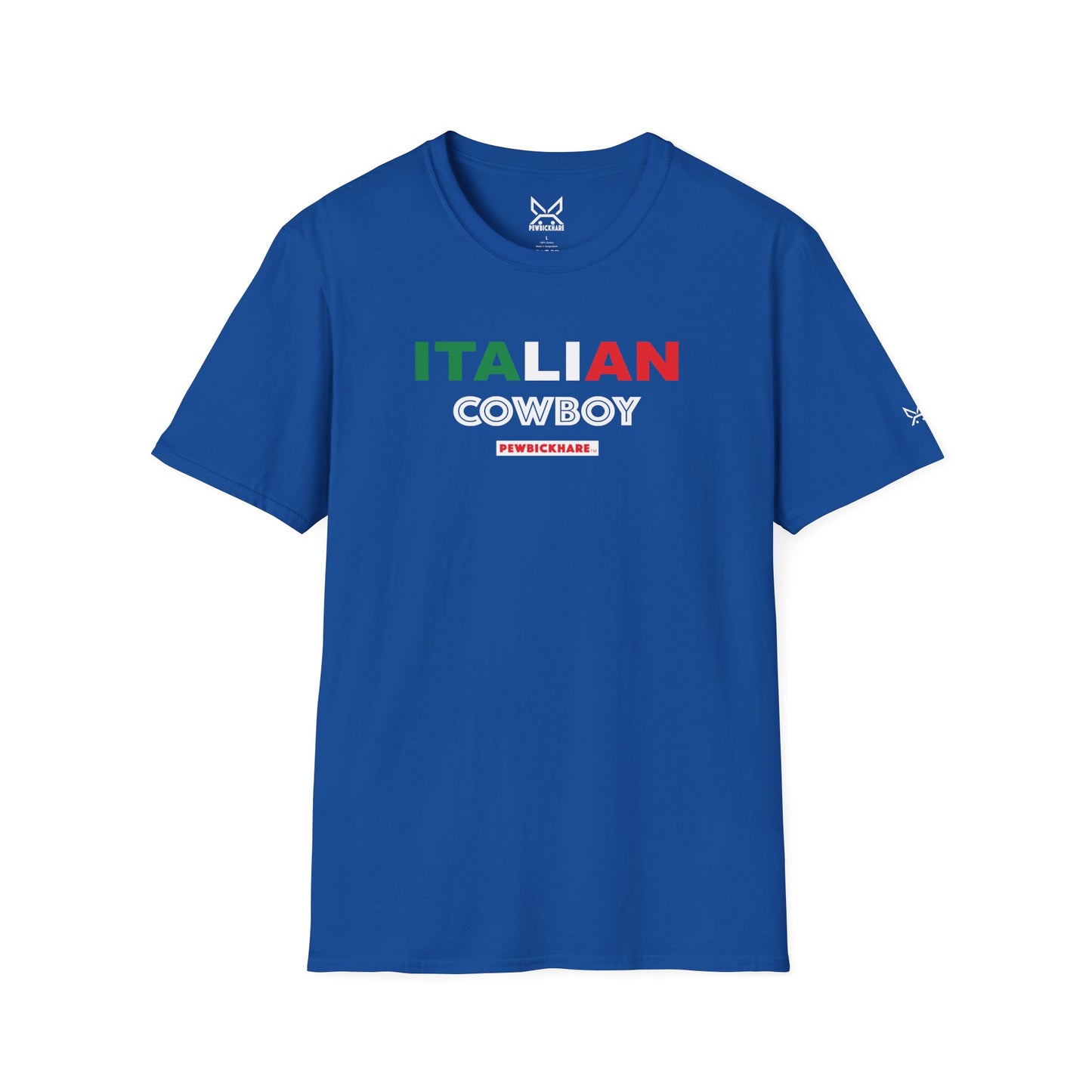 Italian Cowboy graphic t-shirt royal blue front view