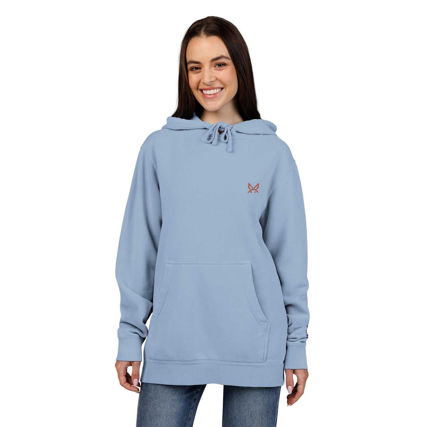 PBH - Pigment Dyed Embroidered Unisex Designer Hoodie (Small red chest & blue wrist embroidery)
