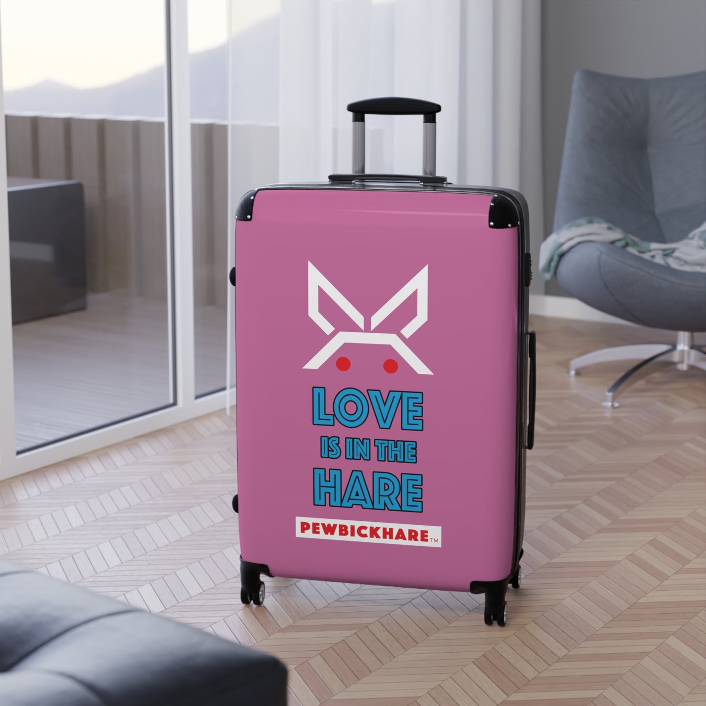 PBH - LOVE IS IN THE HARE Design | Colorful Suitcase for Travel Lovers - PINK