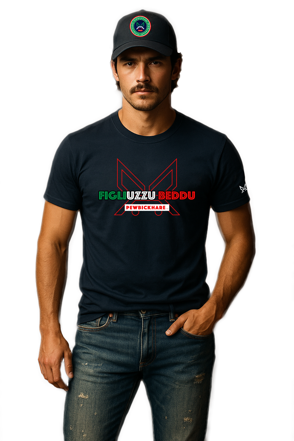 FIGLIUZZU BEDDU unisex graphic t-shirt in navy – PEWBICKHARE Italian streetwear