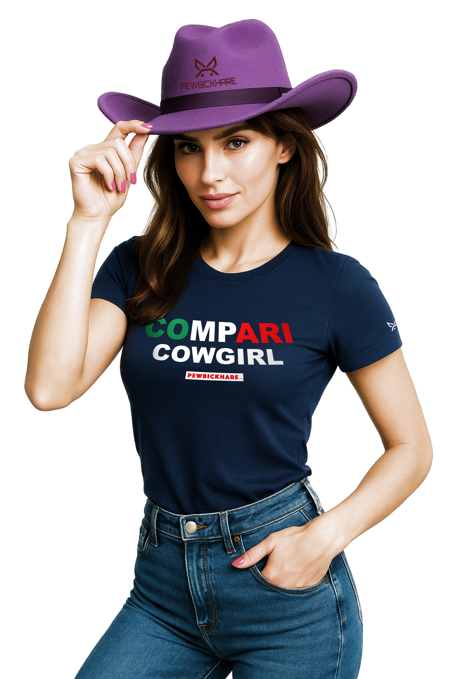 Women’s / Unisex Graphic T-Shirt – COMPARI COWGIRL – PEWBICKHARE Italian-Inspired Streetwear