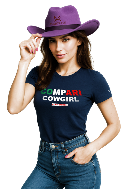 Women’s / Unisex Graphic T-Shirt – COMPARI COWGIRL – PEWBICKHARE Italian-Inspired Streetwear