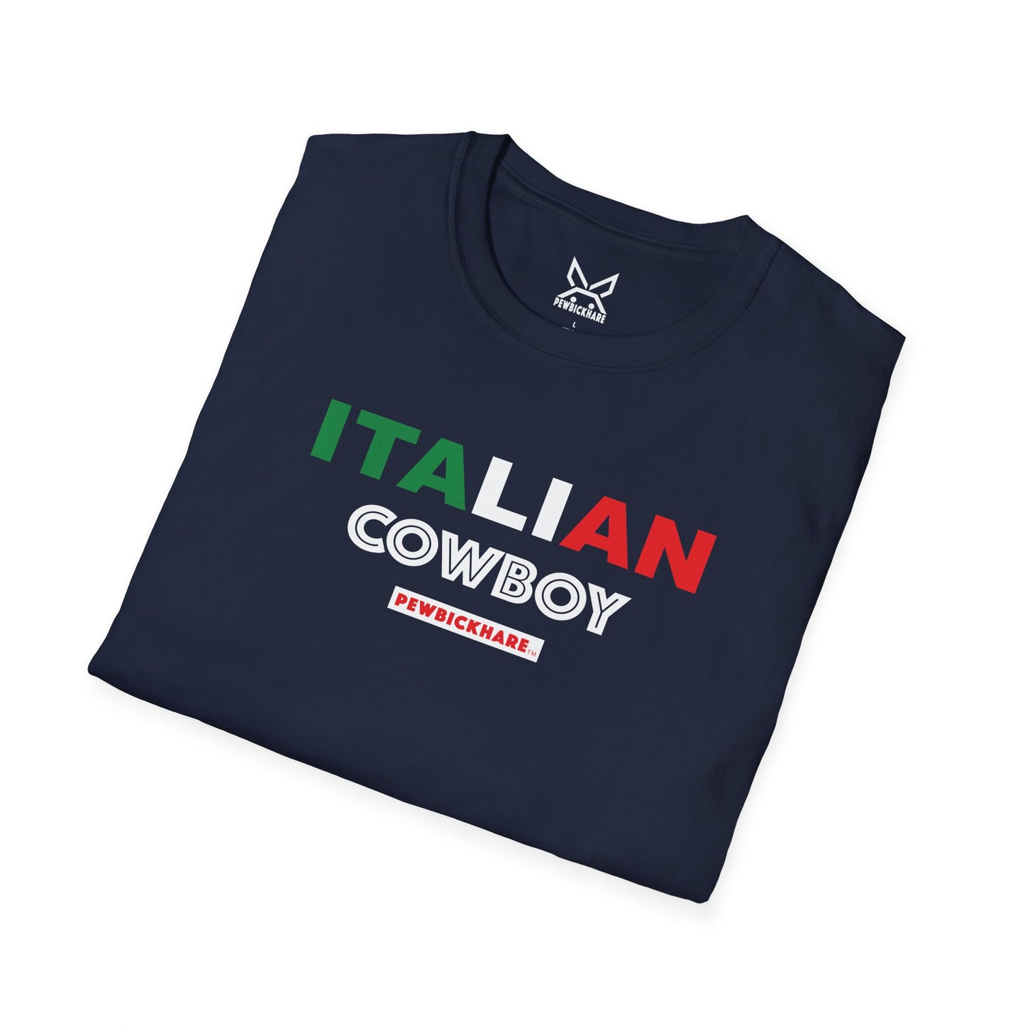 Italian Cowboy graphic t-shirt navy front folded garment view