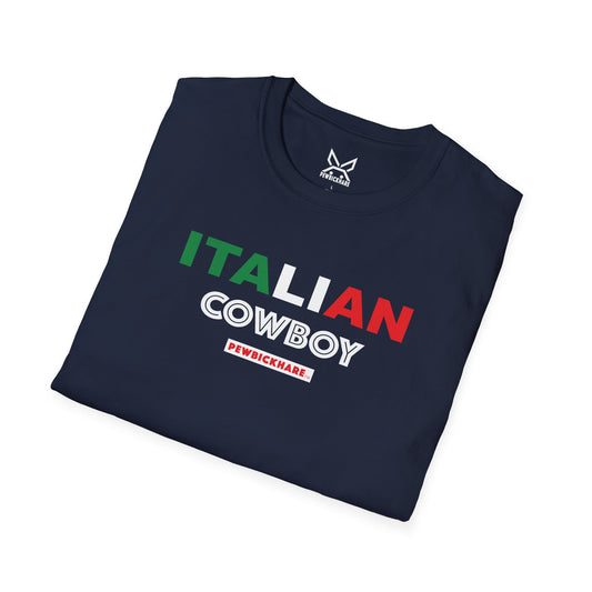 Italian Cowboy graphic t-shirt navy front folded garment view
