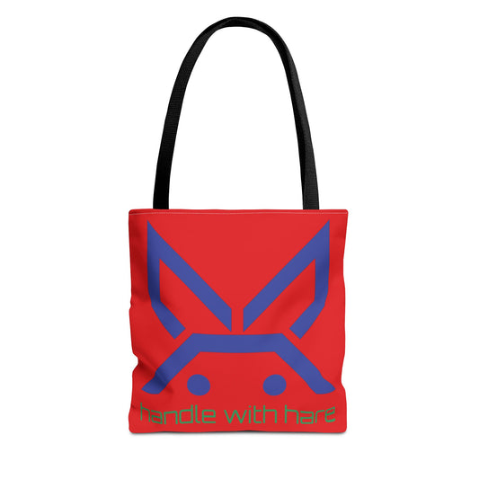 PBH 'Handle with Hare - Maxi HARE Blue'  Red Tote Bag