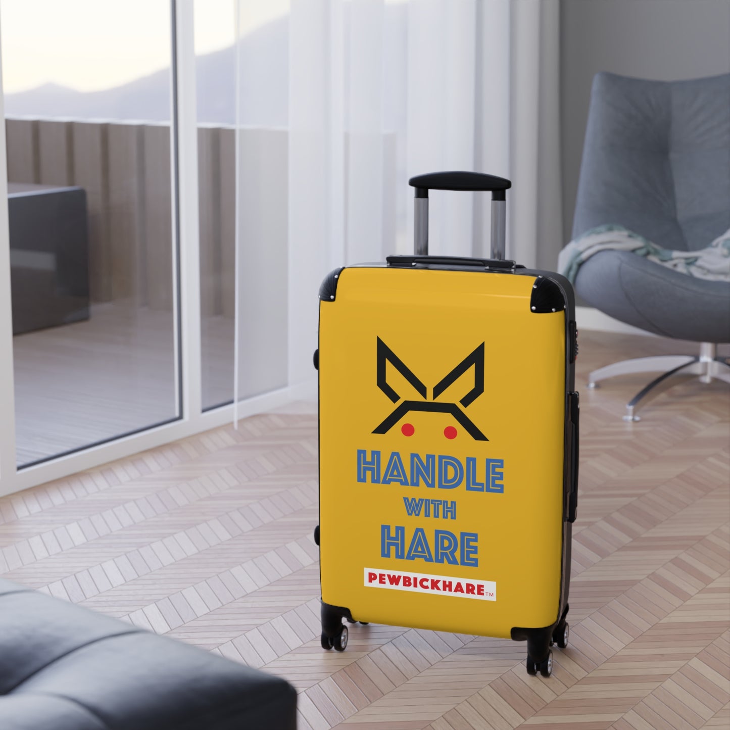 PBH - HANDLE WITH HARE Design | Colorful Suitcase for Travel Lovers - Yellow