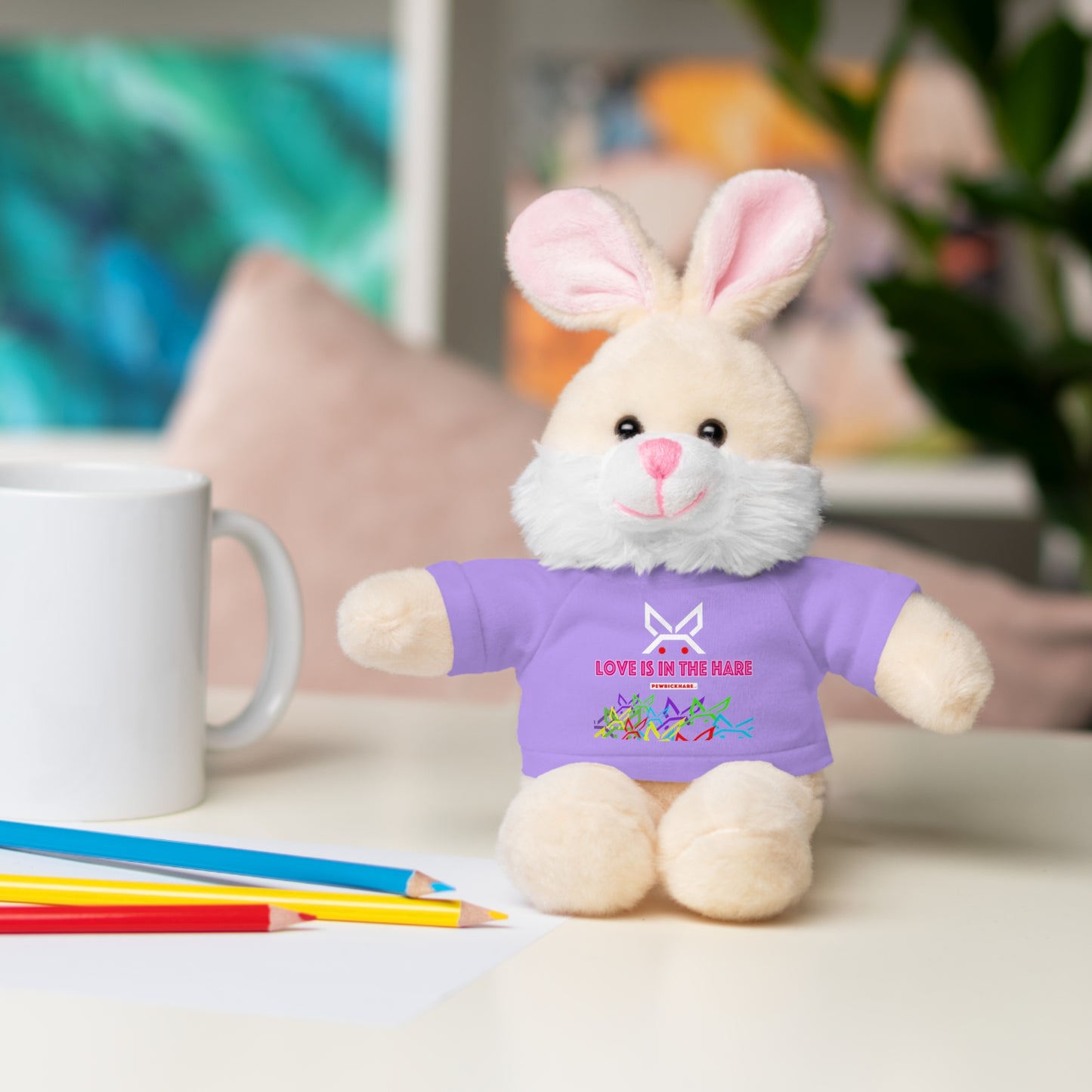 Stuffed animal with Graphic Tee - "Love Is In The Hare"