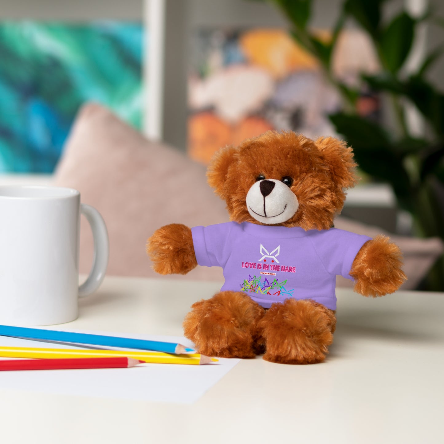 Stuffed animal with Graphic Tee - "Love Is In The Hare"