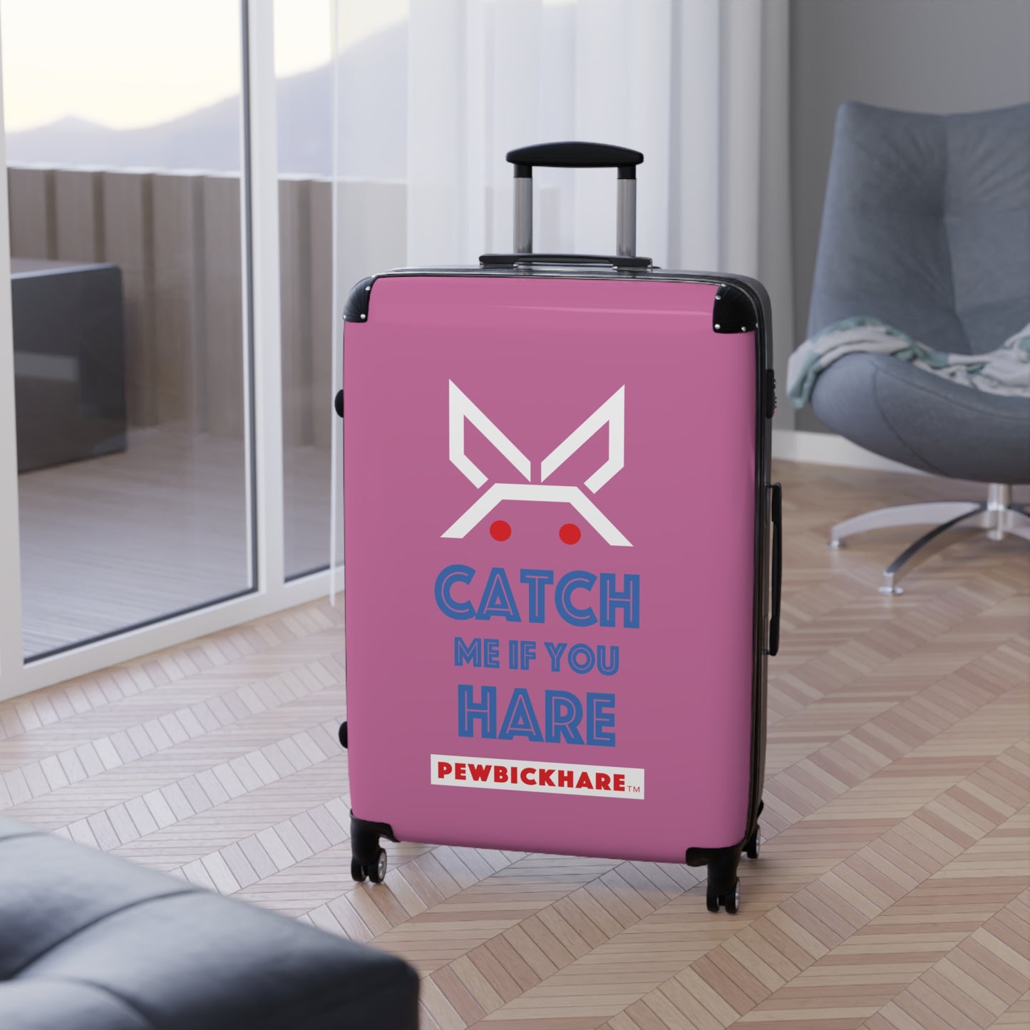 PBH - CATCH ME IF YOU HARE Design | Colorful Suitcase for Travel Lovers - PINK