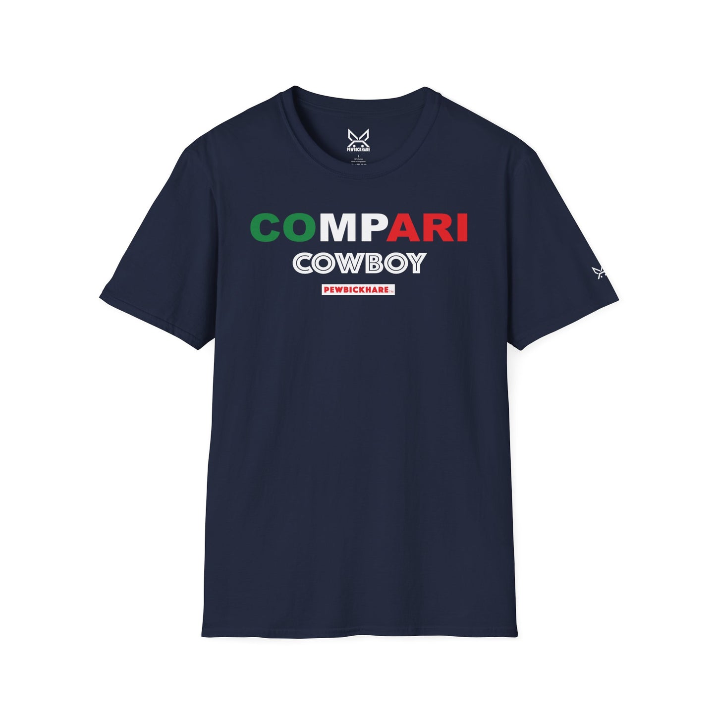 Italian Cowboy graphic t-shirt in navy – PEWBICKHARE unisex front view