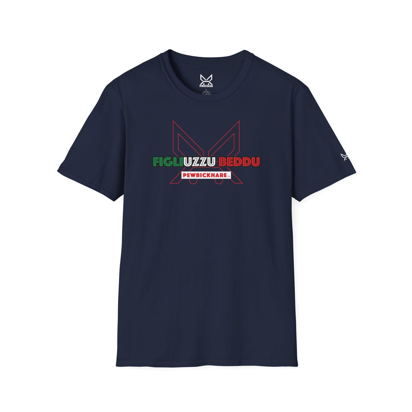FIGLIUZZU BEDDU unisex graphic t-shirt in navy  'flat garment' – PEWBICKHARE Italian streetwear