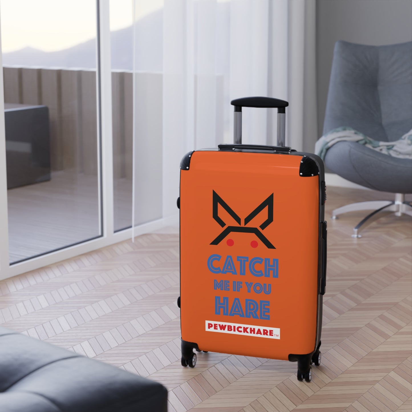 PBH - CATCH ME IF YOU HARE Design | Colorful Suitcase for Travel Lovers - ORANGE