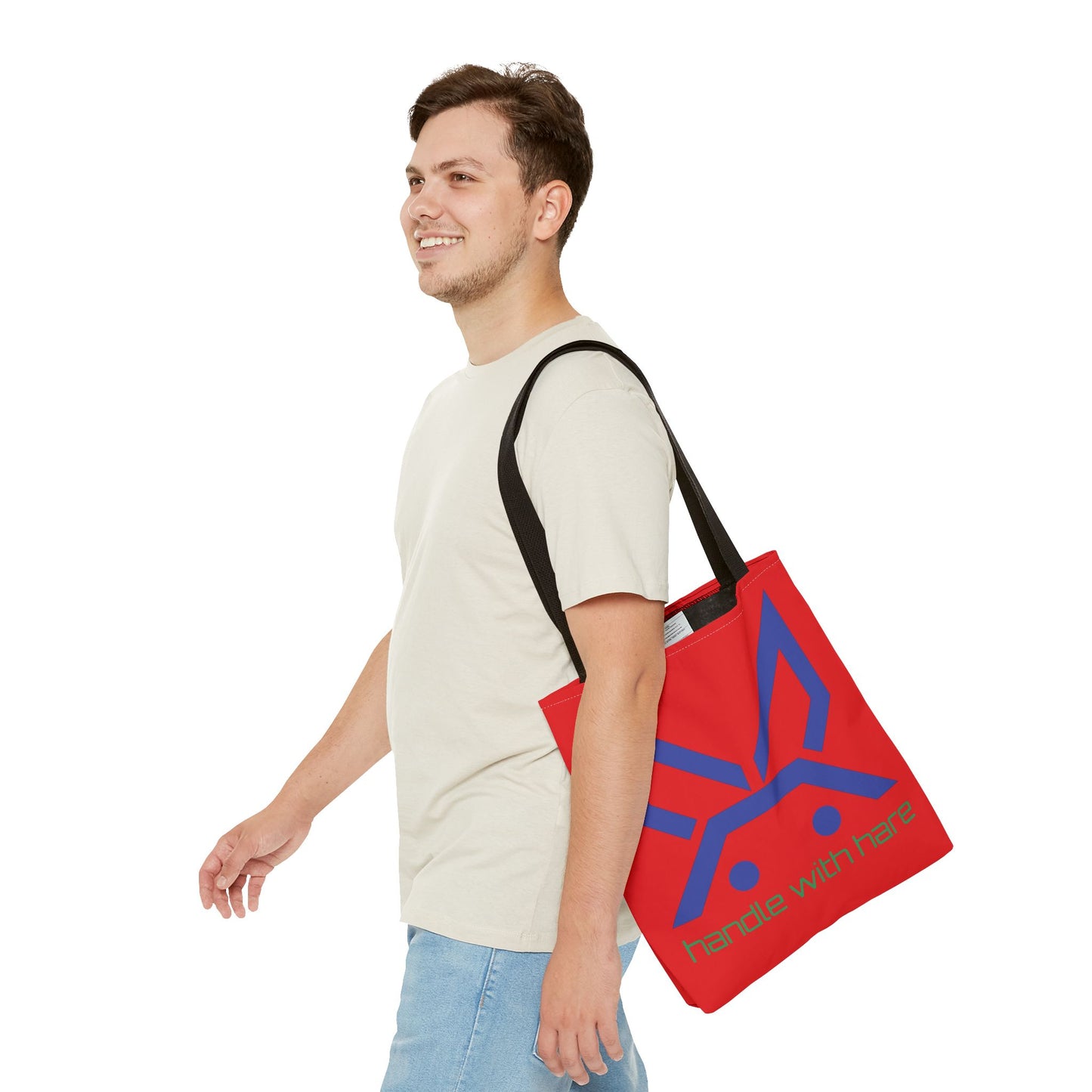 PBH 'Handle with Hare - Maxi HARE Blue'  Red Tote Bag