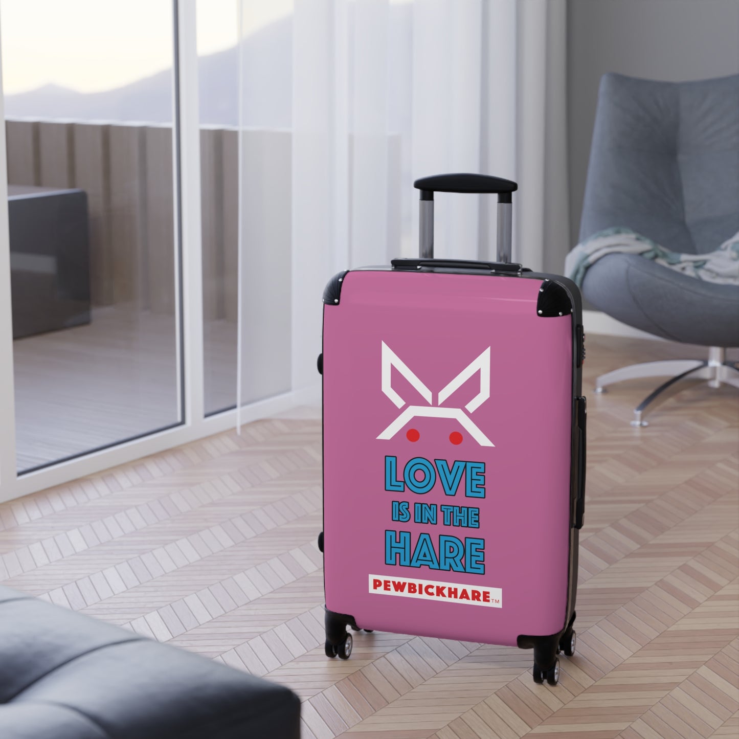 PBH - LOVE IS IN THE HARE Design | Colorful Suitcase for Travel Lovers - PINK
