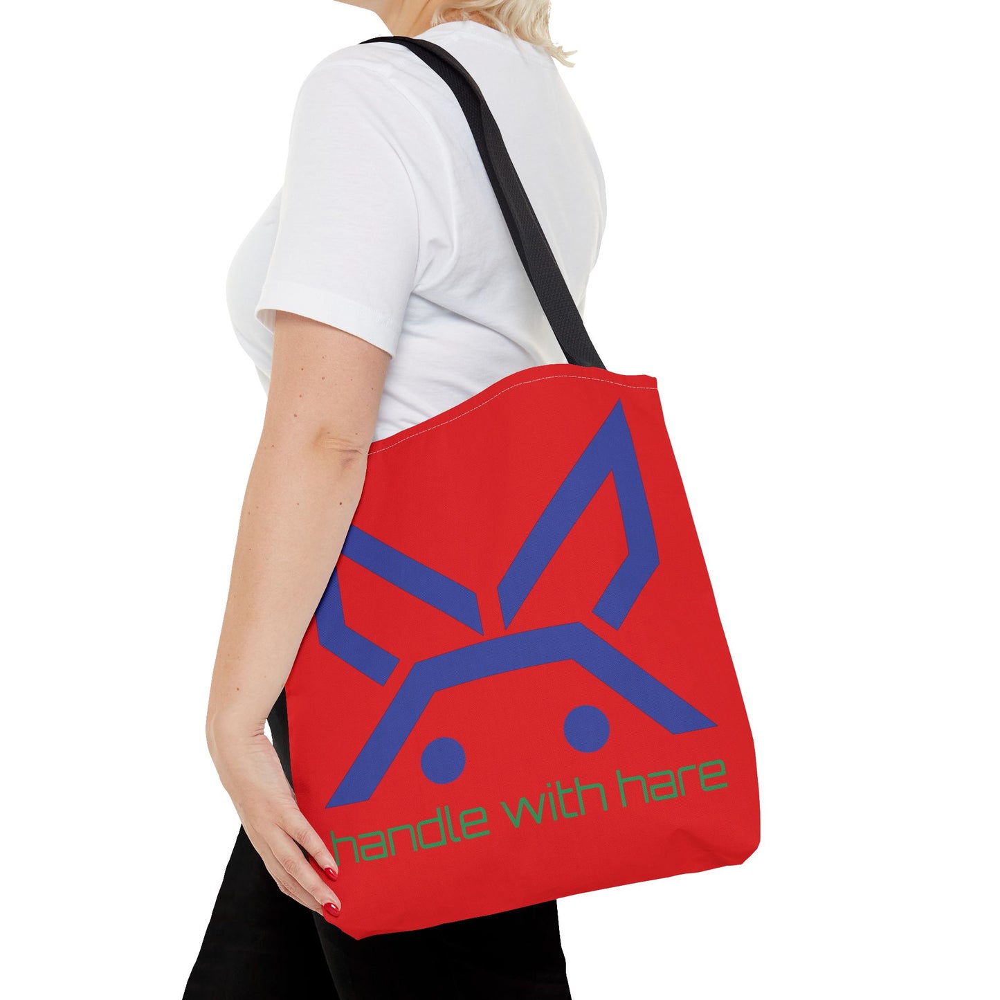 PBH 'Handle with Hare - Maxi HARE Blue'  Red Tote Bag