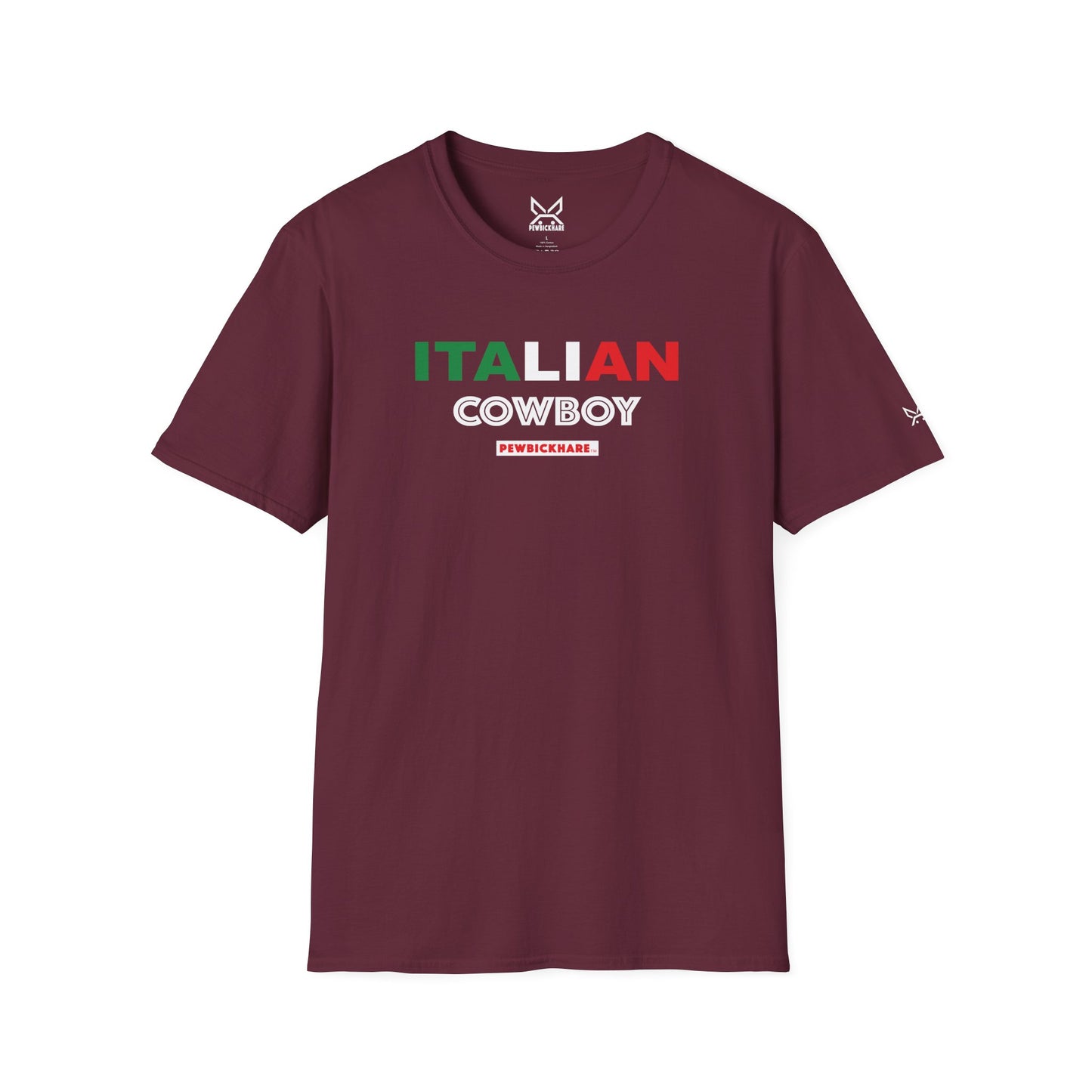 Italian Cowboy graphic t-shirt maroon front view