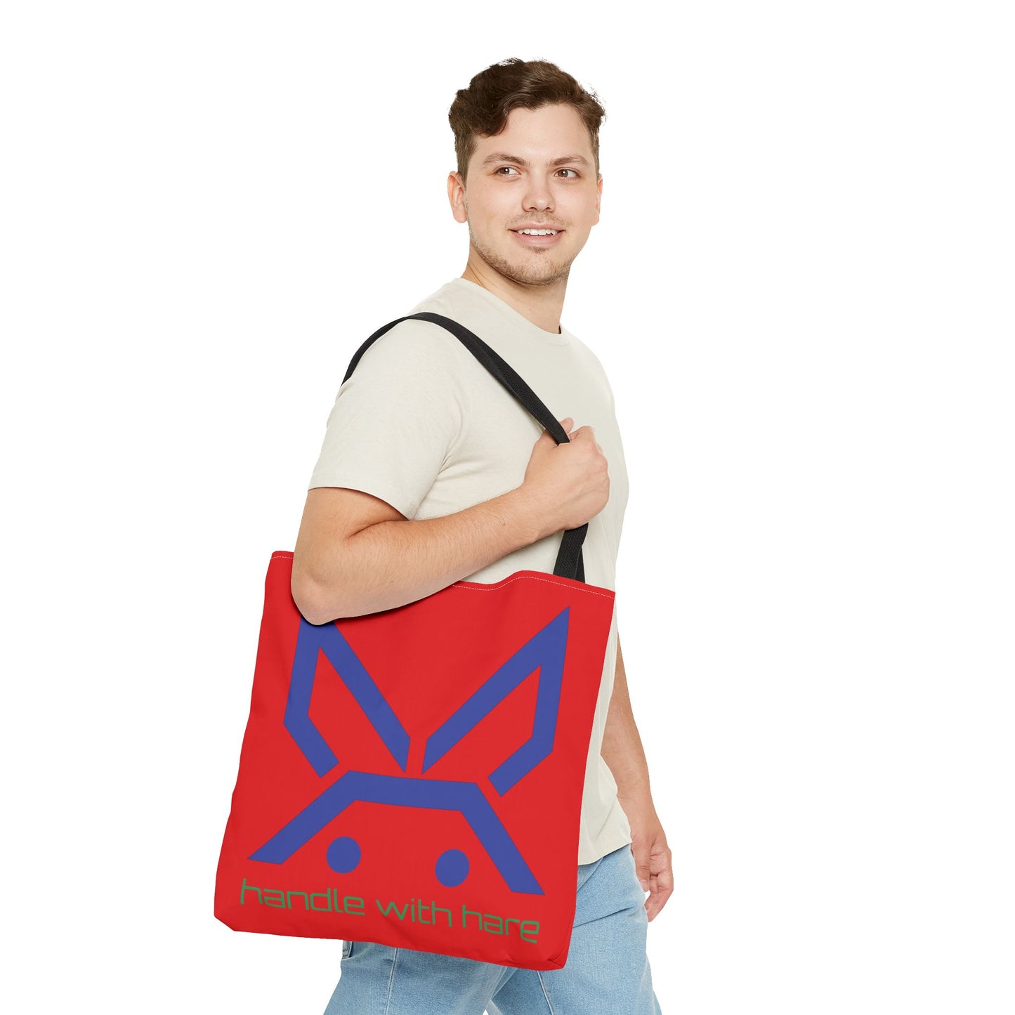 PBH 'Handle with Hare - Maxi HARE Blue'  Red Tote Bag