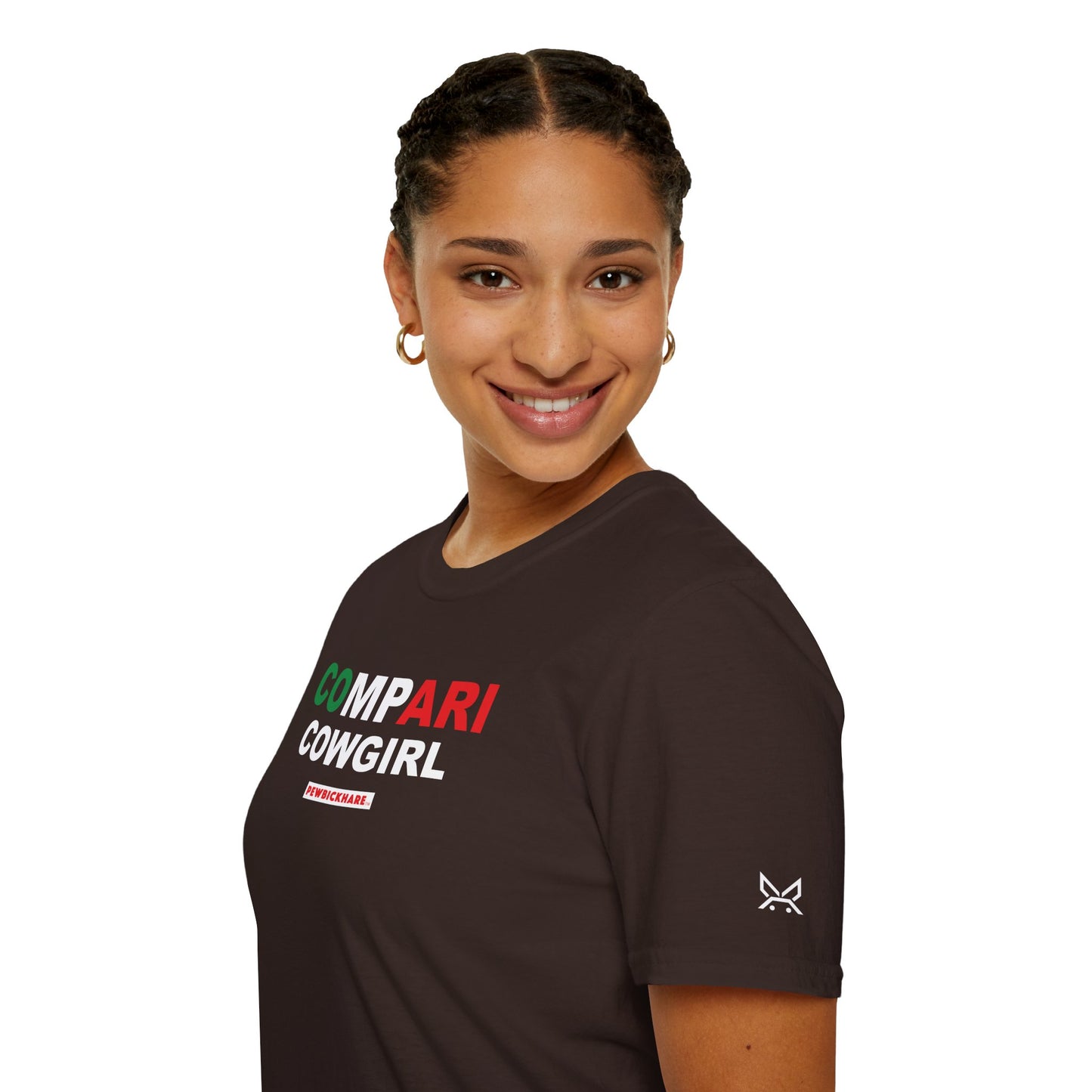 Women’s / Unisex Graphic T-Shirt – COMPARI COWGIRL – PEWBICKHARE Italian-Inspired Streetwear