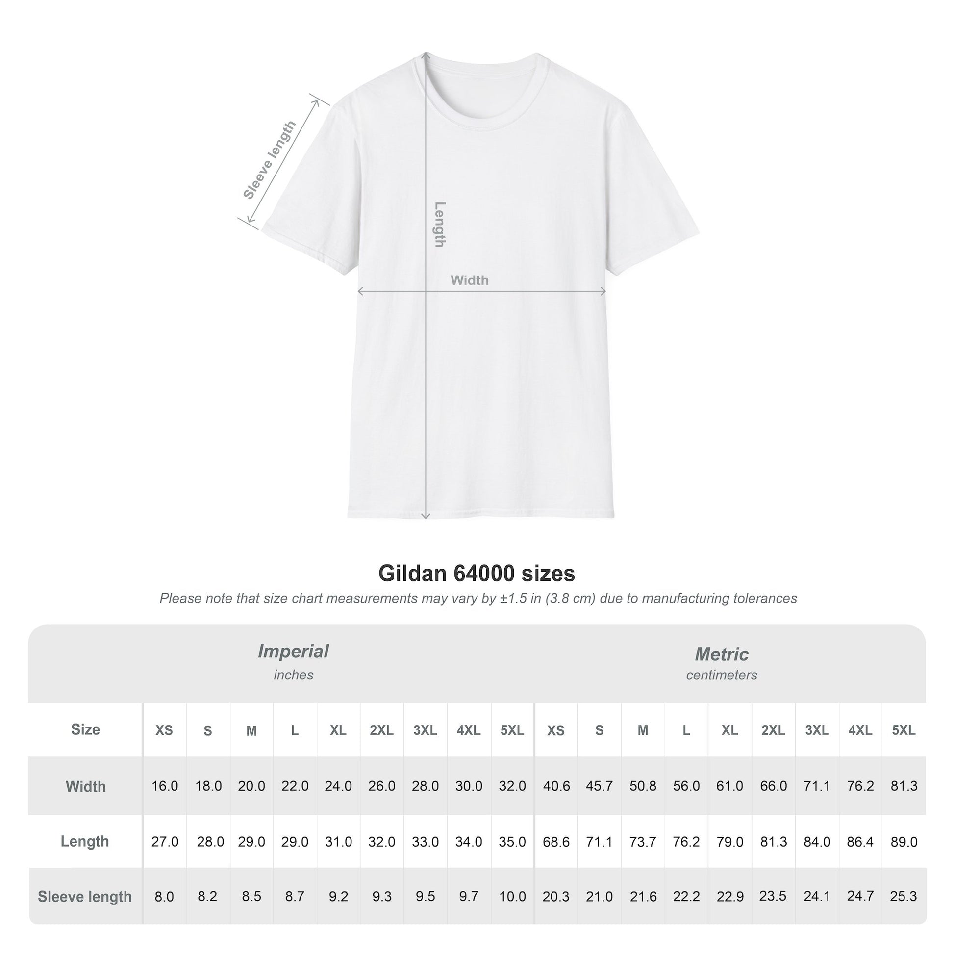 Italian Cowboy graphic t-shirt size chart